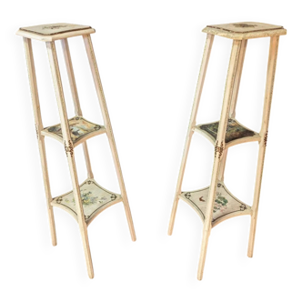 Pair of large painted wooden side tables with three tops.