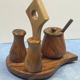 elegant table servant for condiment in olive wood, vintage