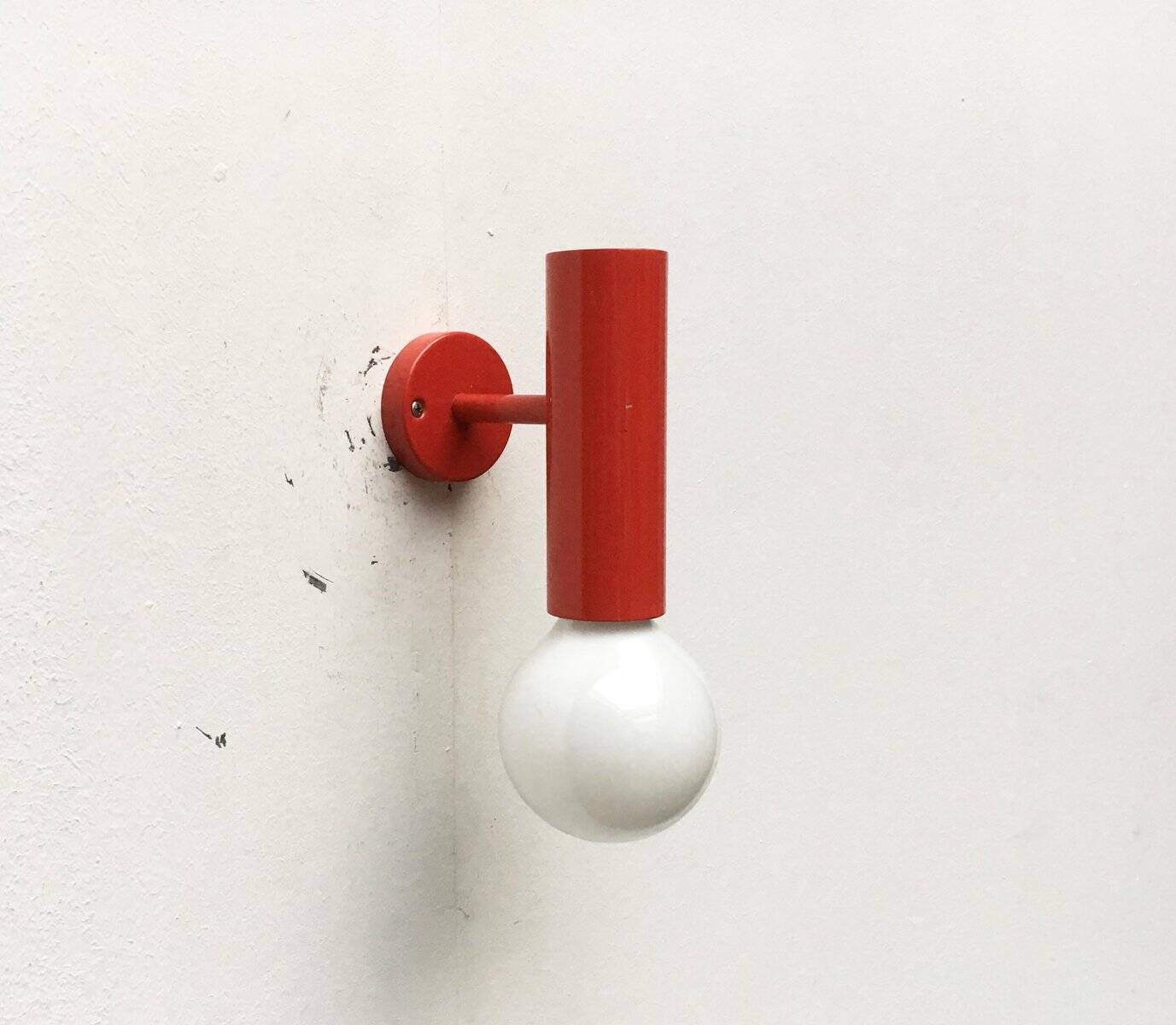Mid-century minimalist red wall lamp, set of 2.