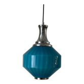 Blue glass ceiling light with a chrome frame, 1960s, Germany.