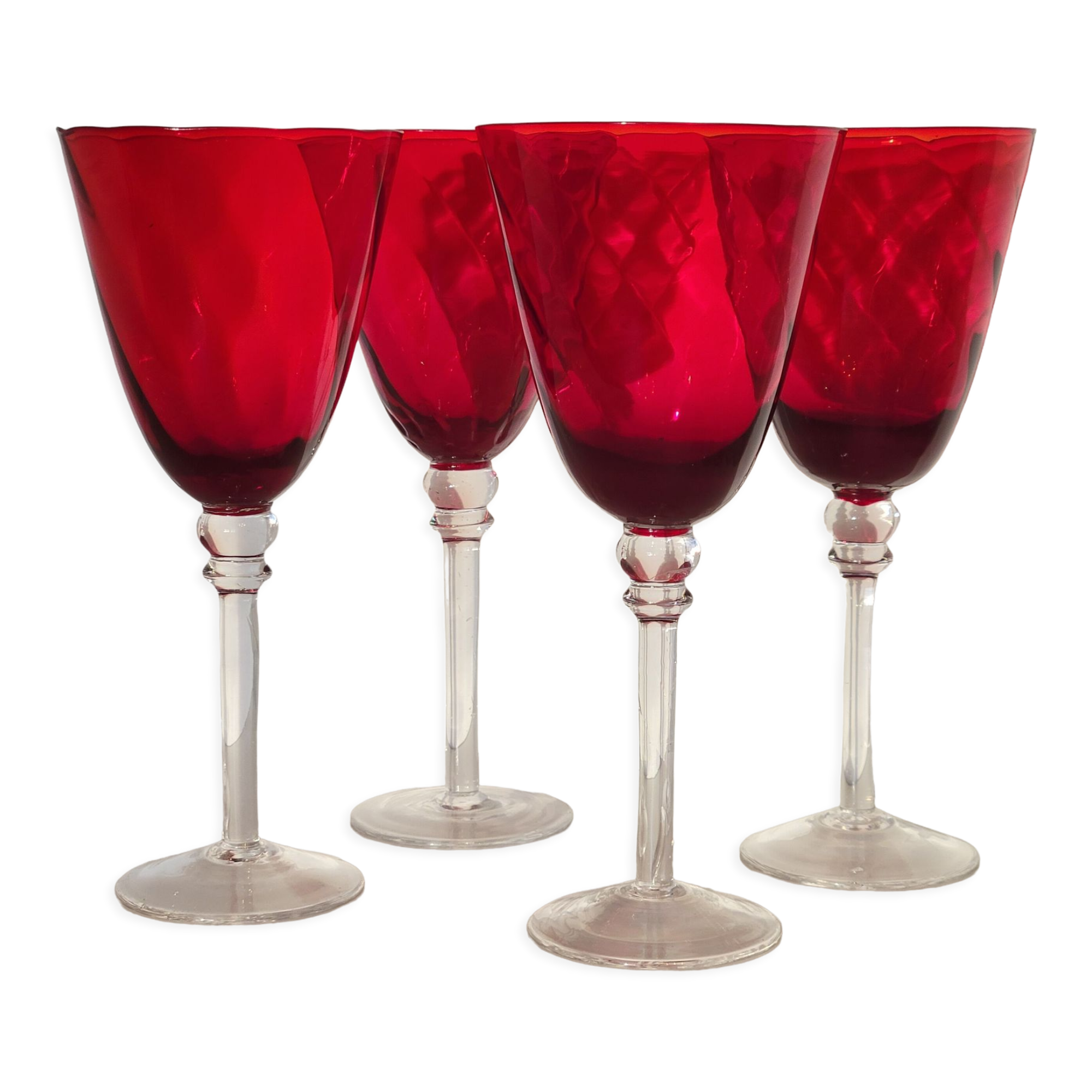 4 large red blown glass stemmed glasses 320 ml