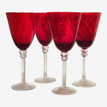 4 grands verres à pied en verre soufflé rouge 320 ml