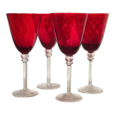 4 large red blown glass stemmed glasses 320 ml