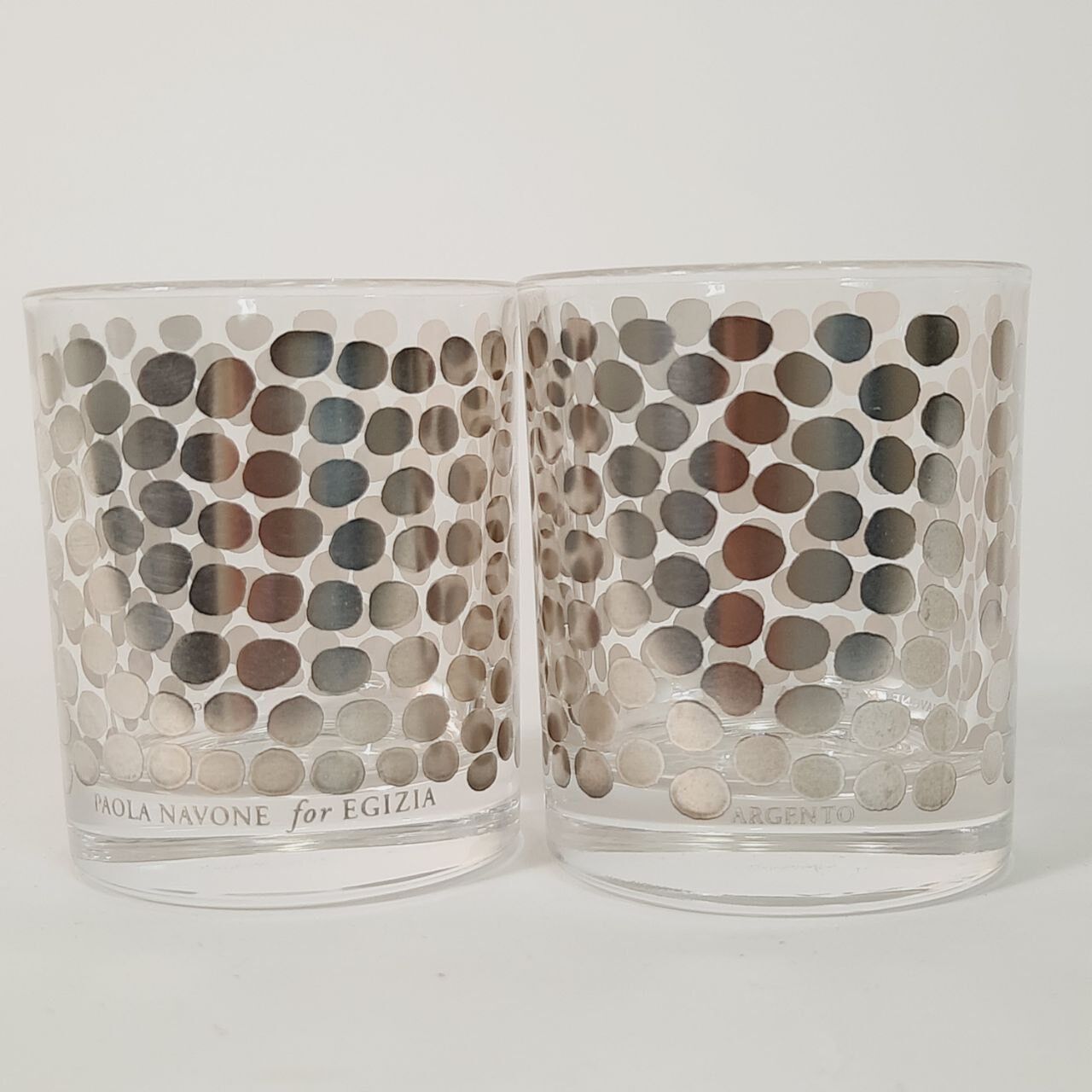 Set of glasses with 90s silver decoration Paola Navone for Egizia
