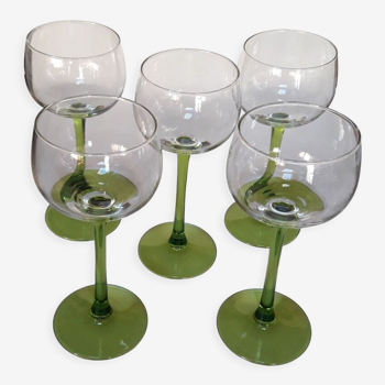 5 glasses with feet vintage white wine