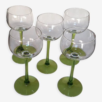 5 verres à pieds vin blanc vintage