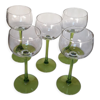 5 glasses with feet vintage white wine