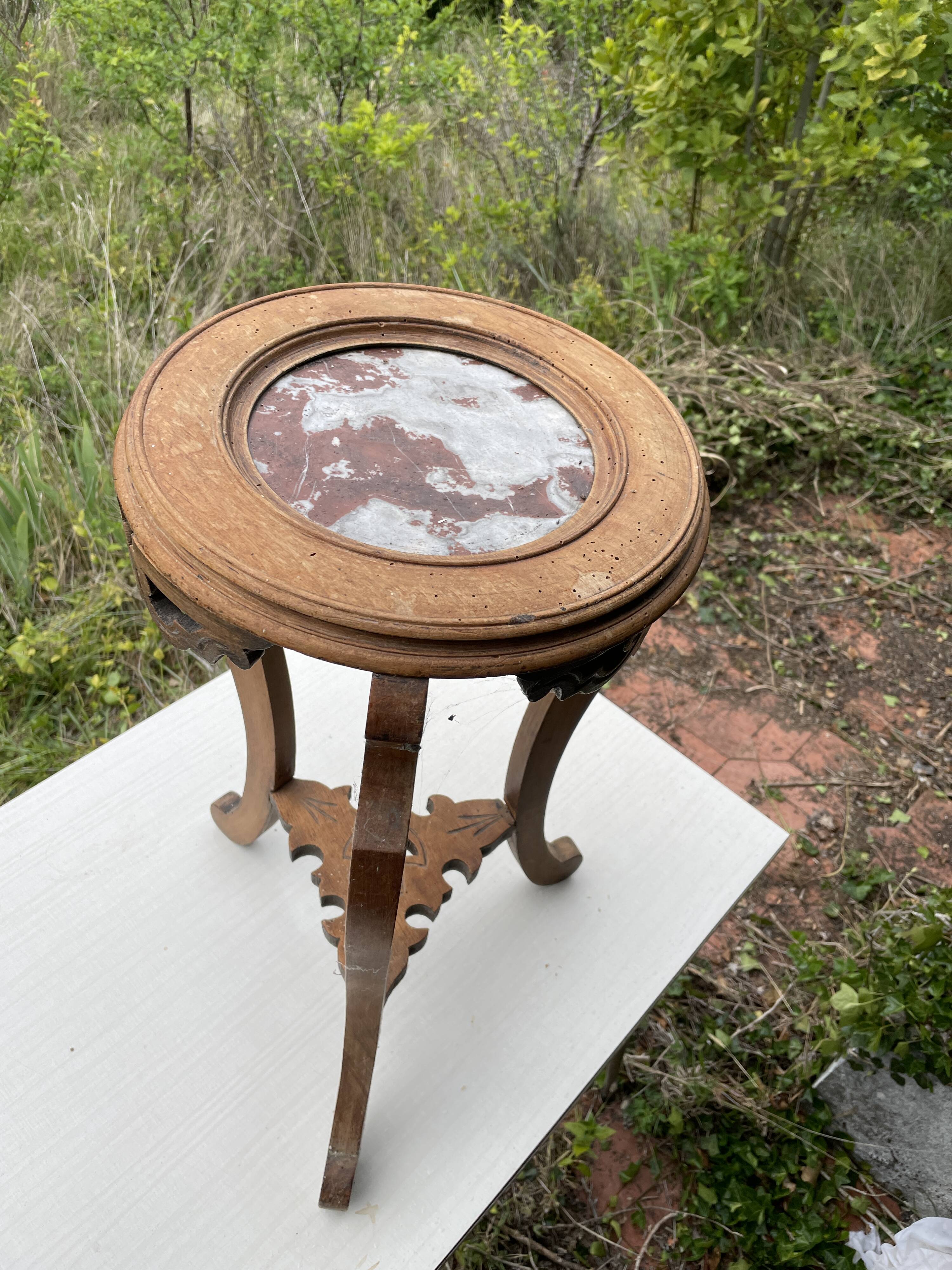 Pedestal table wood and marble