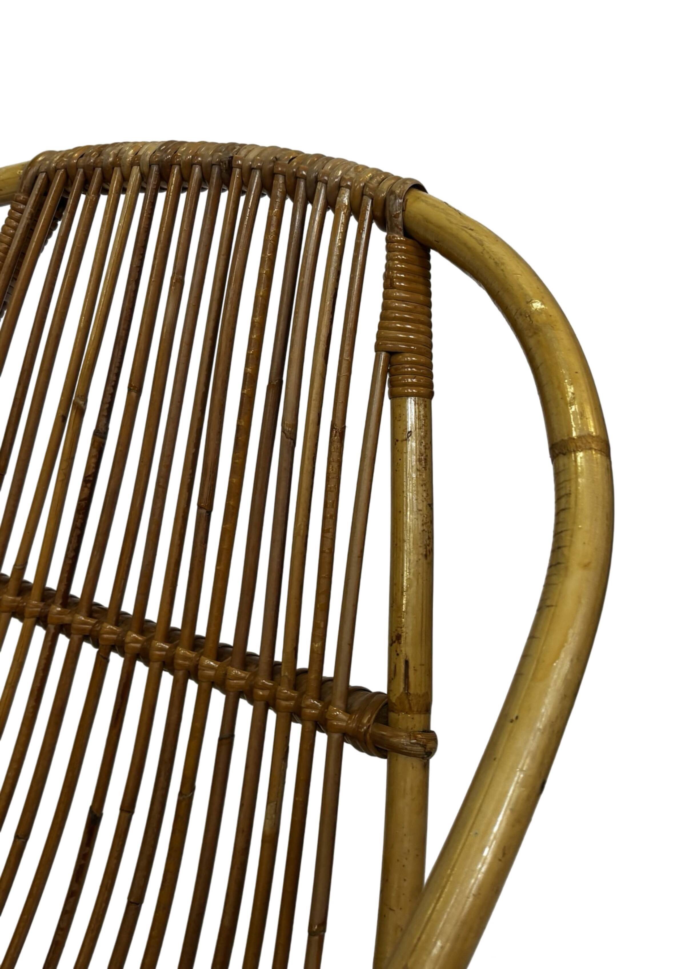 Ensemble vintage de 4 fauteuils club en rotin Rohe Noordwolde 1960