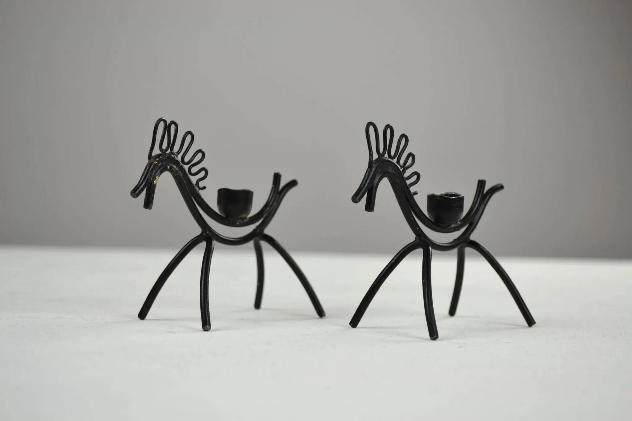 Set of 6 Black Metal Farm Animal Candleholders — Gunnar Ander for Ystad-Metall, Sweden, 1960s