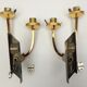 Pair of wall lamps in gilded metal and opaline style white glass