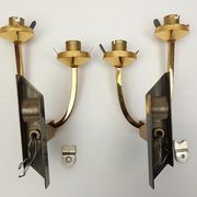 Pair of wall lamps in gilded metal and opaline style white glass
