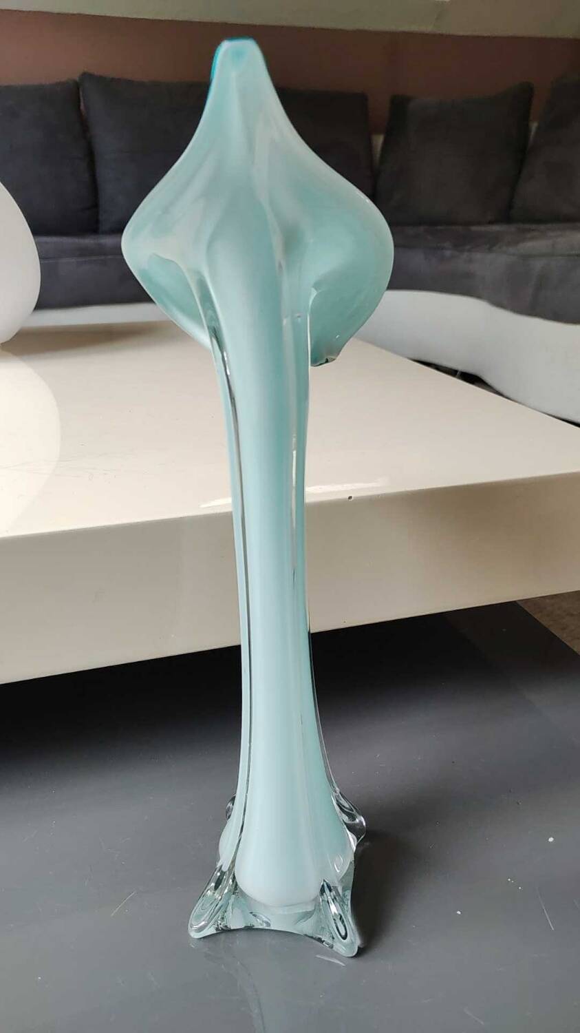 Soliflore vase in floral shape/Arum Flower. In opaline/blown glass. High 34 cm