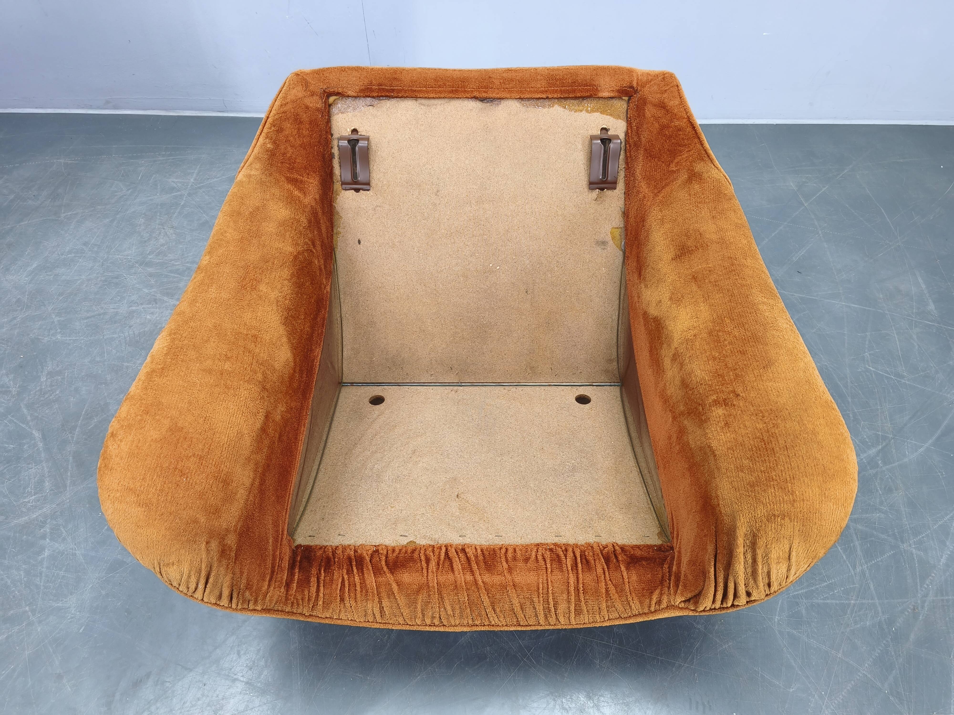 Pair of Italian Space Age Lounge Chairs, Orange Upholstery, 1970s