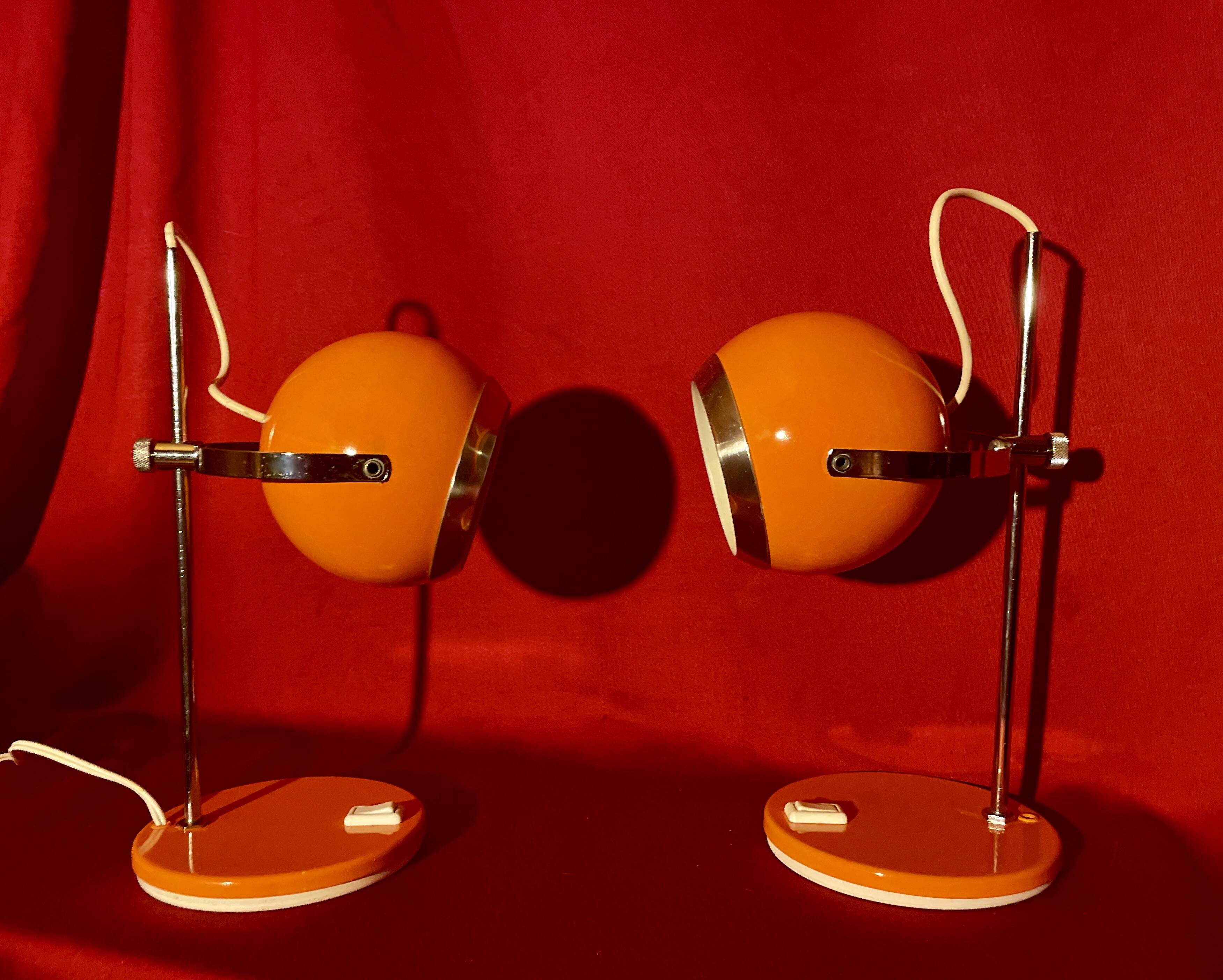 Pair of eye ball lamps, space age, 70s