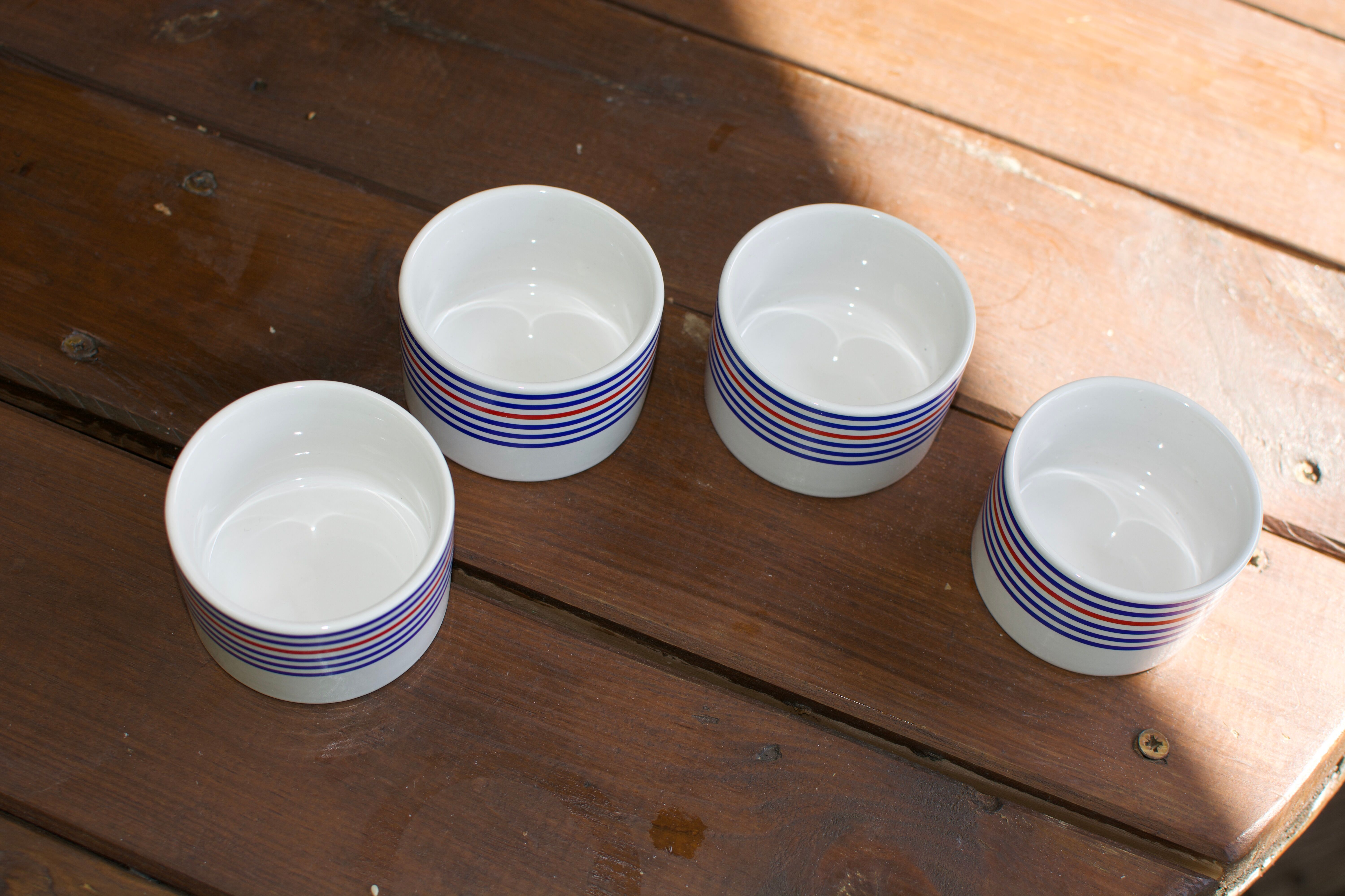 Small ramekins with ceramic stripes