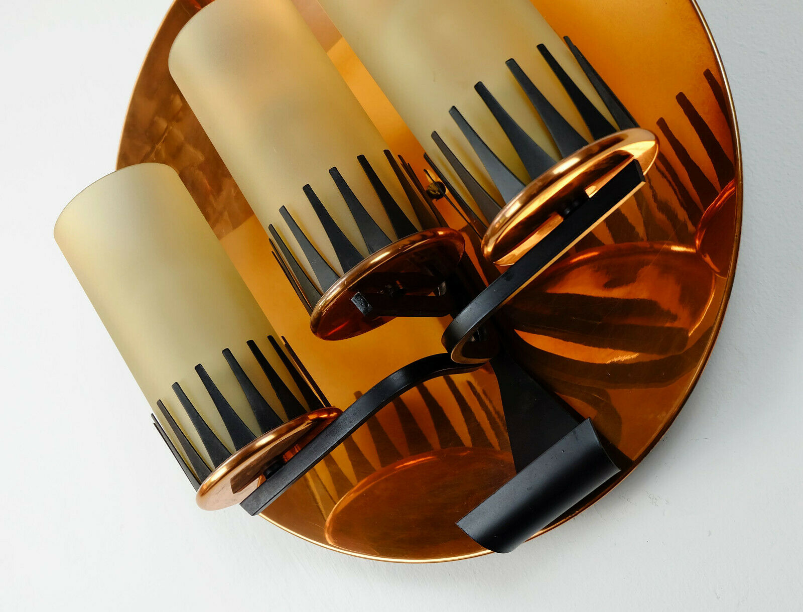 Mid century sconce wall lamp copper metal glass
