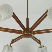1960s mid century sputnik 8-light CHANDELIER teak brass glass ceiling light