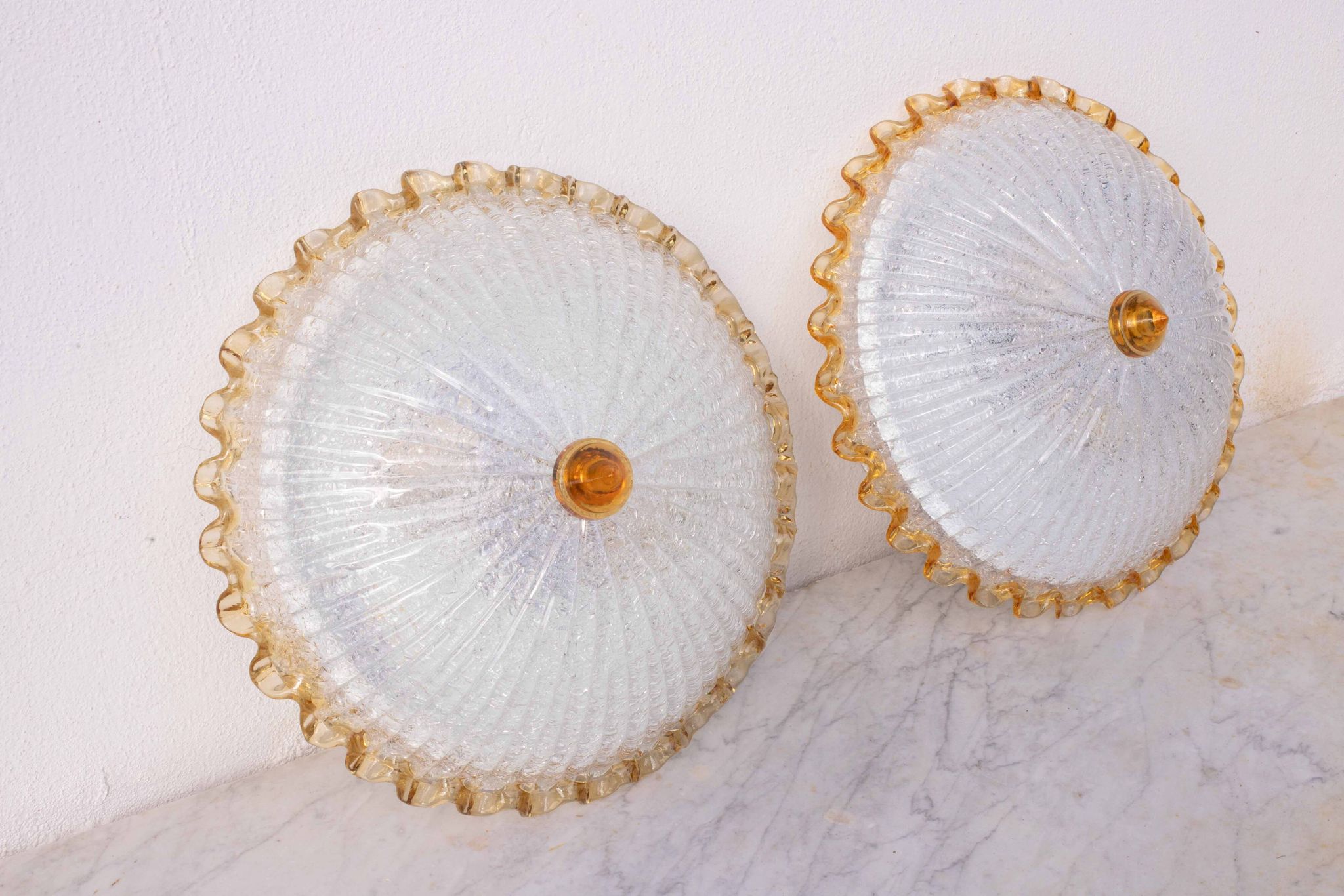 Set of 2 Italian Yellow Large Size Murano Glass Ceiling Fixture, Murano, 19