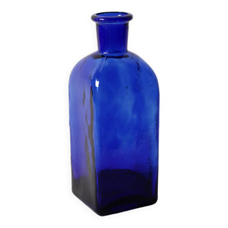 Bouteille vintage bleu cobalt / Carafe en verre coloré / Italie / Années 1980