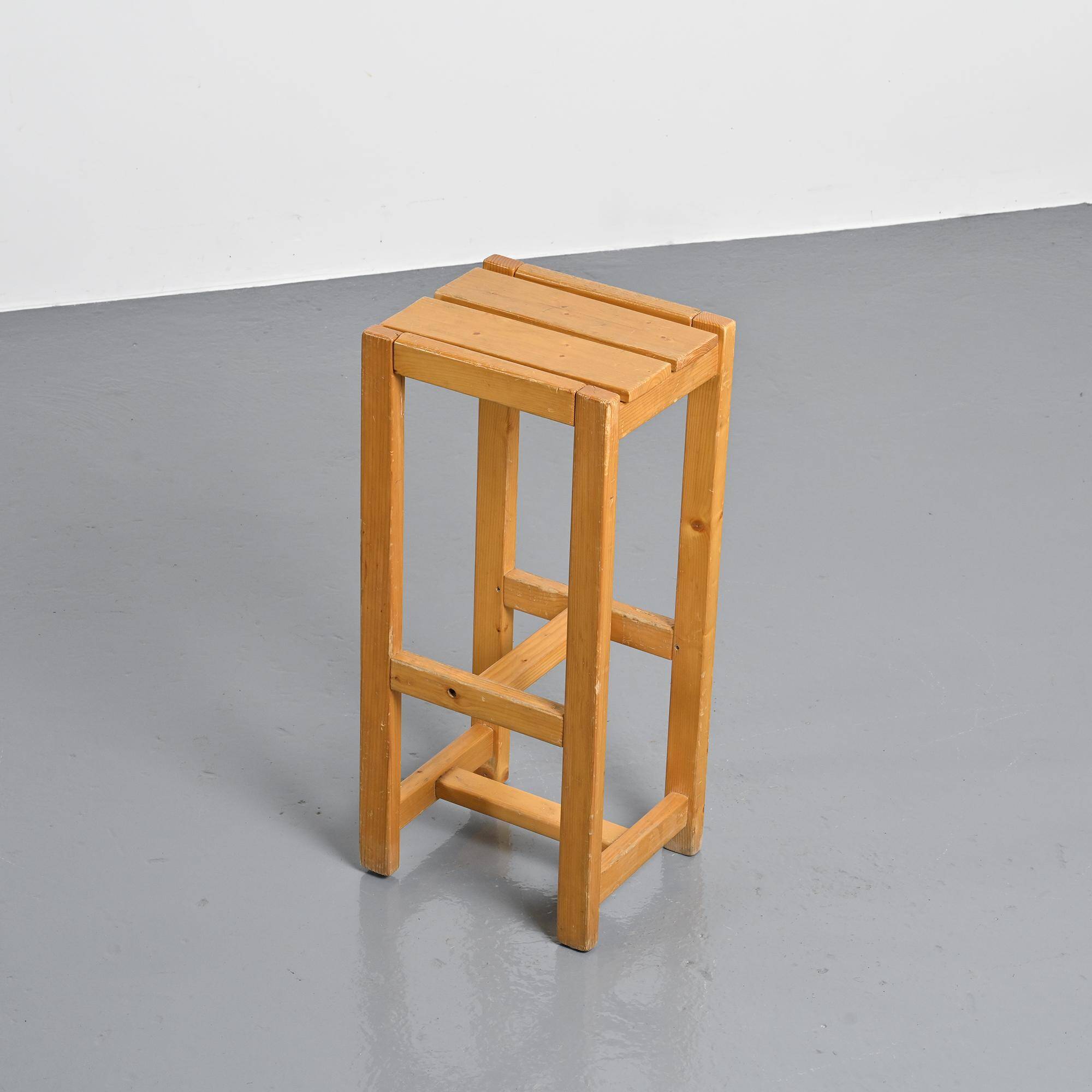 Solid pine bar stool, Maison Regain, 1970s