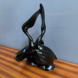 Black ceramic figurine of 2 Pelicans by Miroslav Smutny 1960s