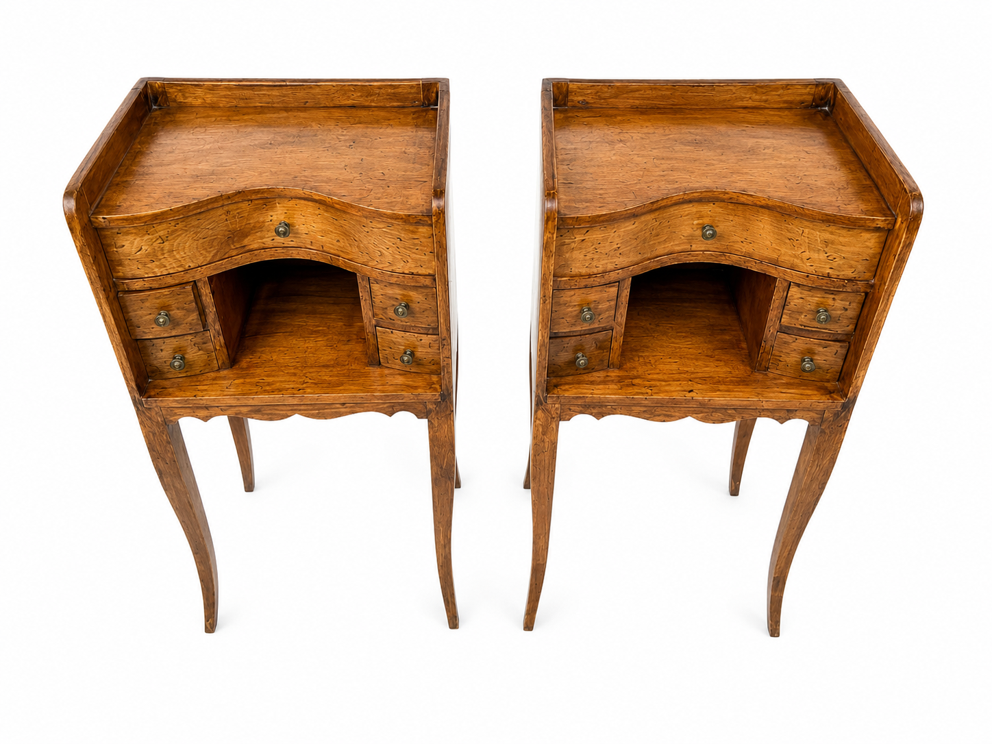 Pair of Louis XV bedside tables with a concave front – 5 drawers, end table.