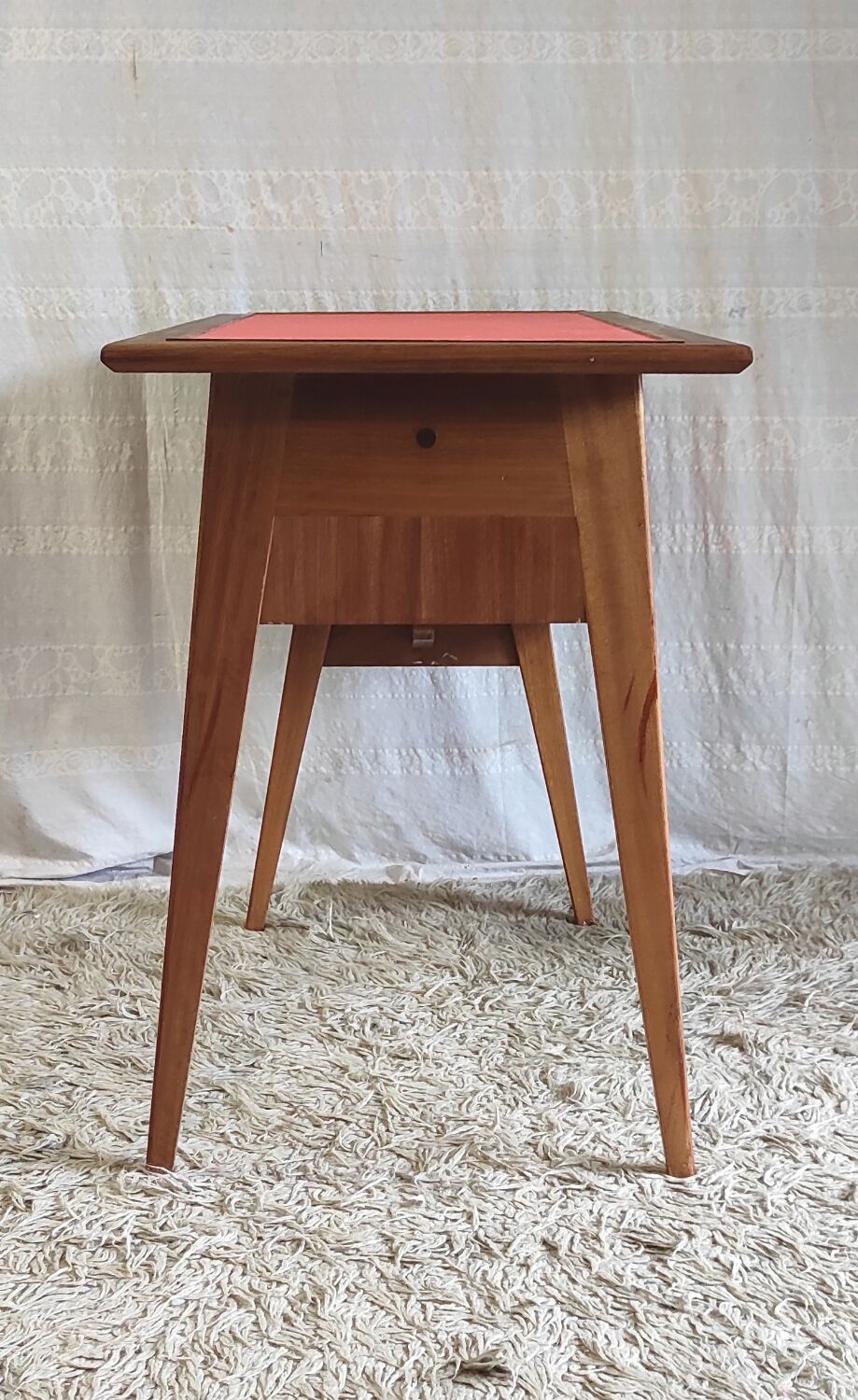 Teak desk with compass legs - 60s/70s