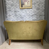 Cane and velvet fabric bench