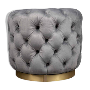 Pouf rond en taupe boutonné