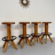 Set of 4 solid elm wood bar stools, vintage 70s design