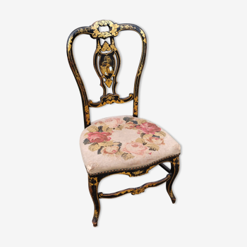Chaise Napoléon III bois doré nacre XIXe