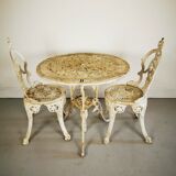 Vintage antique outdoor garden furniture cast metal table & 2 chairs