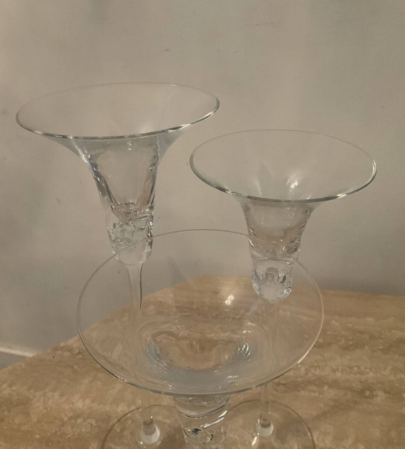 Trio of vintage glass paste candlesticks
