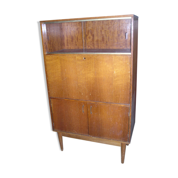 Vitrine - secrétaire Brissac 1960 en chêne et placage