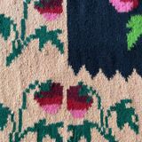 Romanian floral handwoven carpet made in wool, bohemian design with flowers