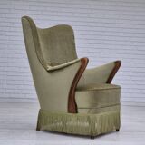 1960s, Scandinavian design, armchair in original condition, furniture velour, beech wood legs.