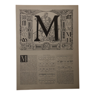 Lithographie originale sur la lettre M