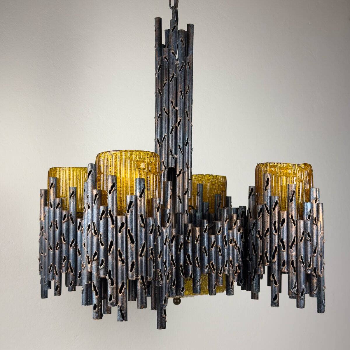 Brutalist chandelier by Marcello Fantoni for Fantoni Studio, Florence, Italy, 1960s.