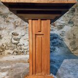 Vintage 1930s French bistro table – beech base, walnut top and nickel-plated stand