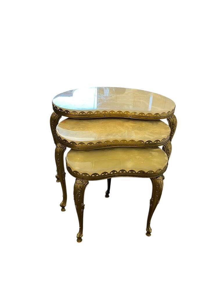 Set of 3 vintage nesting tables in onyx / side tables