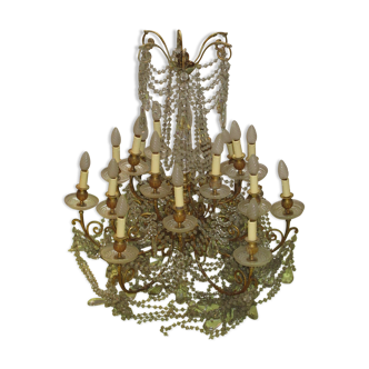 Lustre cristal et bronze doré pampilles fin XIXème