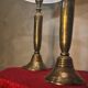 Pair of large solid brass lamps 1940, off-white lampshade 50x25