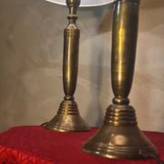 Pair of large solid brass lamps 1940, off-white lampshade 50x25