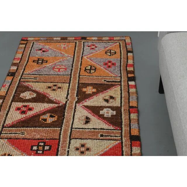1970s Vintage Turkish Handmade Wool & Cotton Orange Runner Rug 82x340