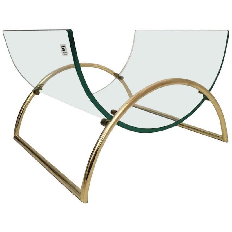 Galotti and radice exclusive Italian, brass and glass magazineholder, 1970s