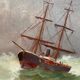 19th century HST painting "Boat in heavy weather" signed C. Lion + frame