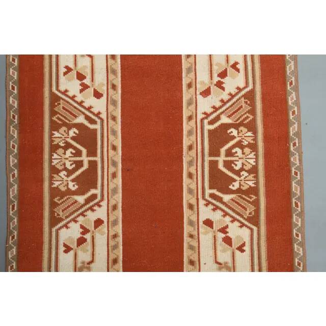 1970's Vintage Turkish Milas Handmade Wool Cotton Orange Area Rug 88x136