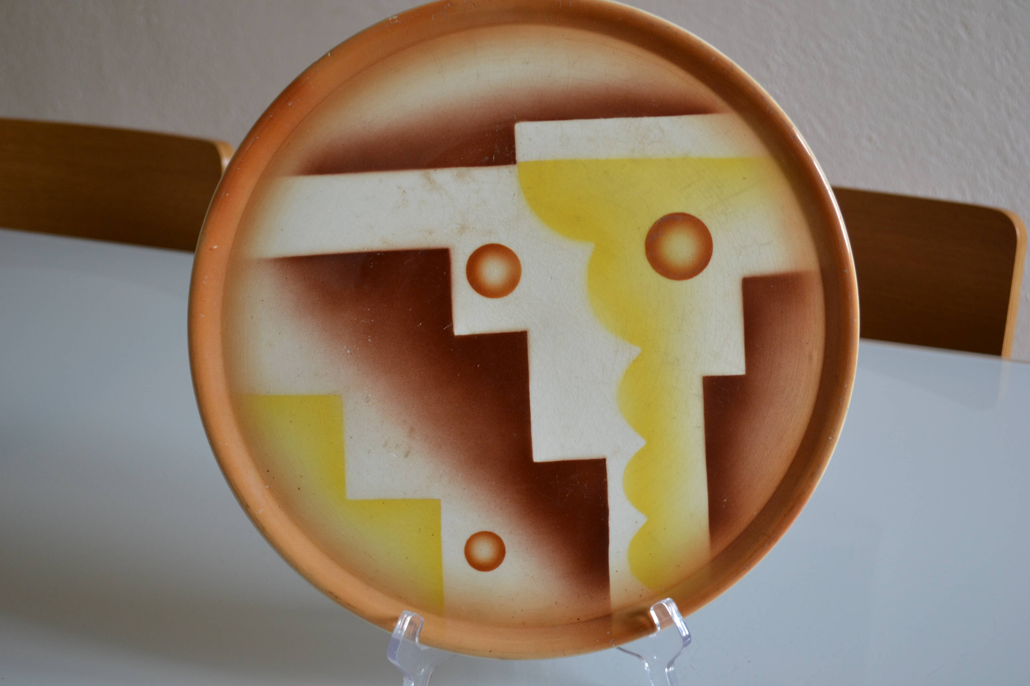 Art deco ceramic dish with geometric decor