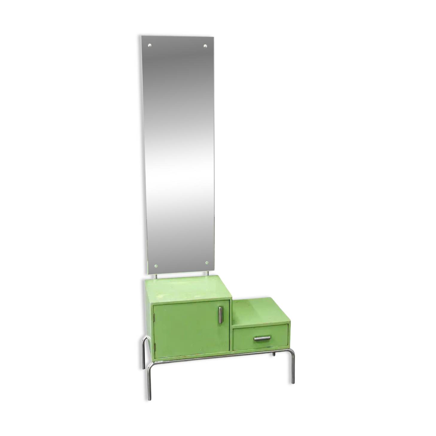 Bauhaus Czech Green Vanity Table with Mirror and Chrome Frame, 1930s
